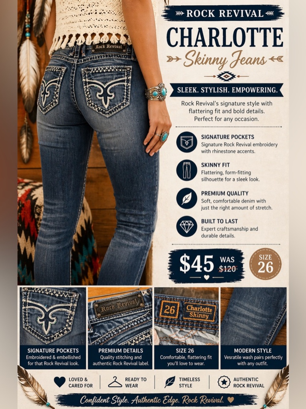 Used Ladies Rock Revival Charlotte Skinny Jeans
